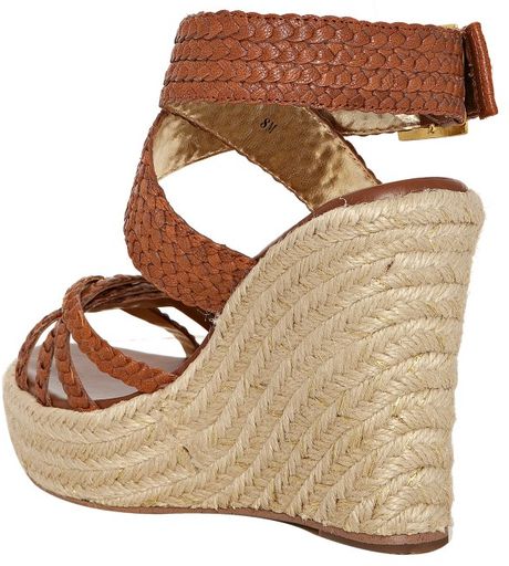 Matt Bernson Dark Tan Woven Leather Ankle Wrap Wedges in Brown (tan) | Lyst