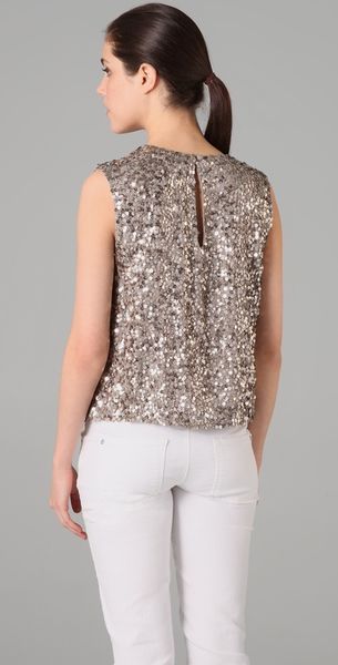 Vince Sequin Top In Silver 