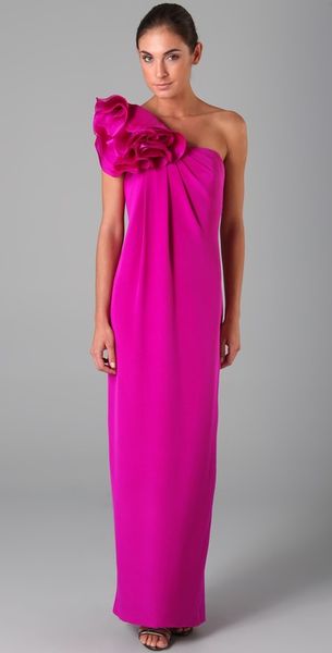 Notte By Marchesa One Shoulder Column Gown with Flower in Pink - Lyst