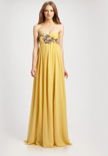 strapless silk gown