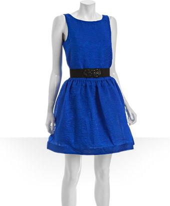 BCBGMAXAZRIA Blue Sapphire Textured Organza Belted Flared Party Dress - Lyst