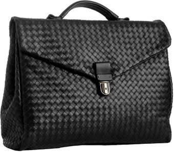 Bottega Veneta Black Woven Leather Flap Briefcase - Lyst