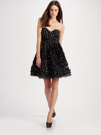 Vicky Tiel Silk Dot Strapless Dress - Lyst