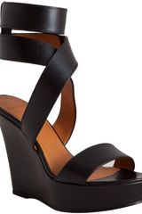 Givenchy Black Leather Ankle Wrap Platform Wedges