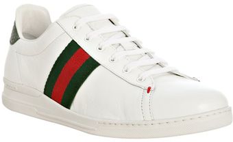  White Leather Embossed Heel Detail Web Striped Sneakers 