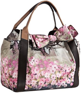 Valentino Pink Floral Printed Nylon Bow Detail Tote - Lyst