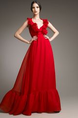Valentino Bow-waist Voulant Gown