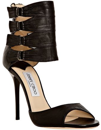  Black Leather Opera Ankle-cuff Sandals 