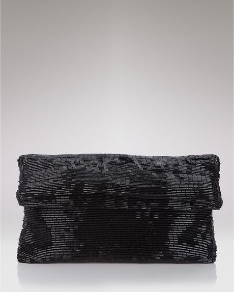 La Regale Bugle Beaded Foldover Clutch in Black