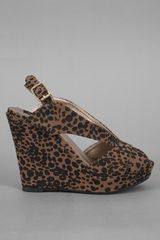 Lovers + Friends Shoes Jerry Animal Print Peep Toe Wedge In Brown Black