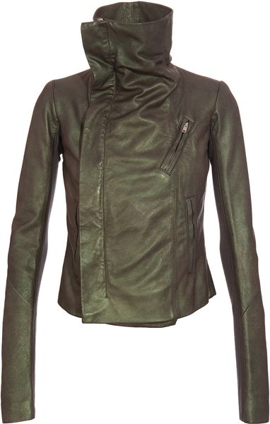 Rick Owens Scarabeo Leather Biker Jacket in Green - Lyst