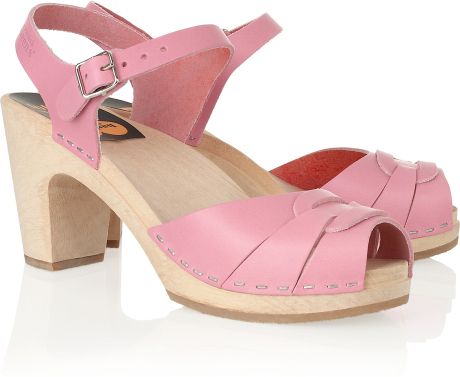 Swedish Hasbeens Super High Leather Clog Sandals in Pink | Lyst