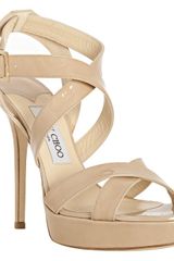 Jimmy Choo Nude Patent Leather Vamp Platform Sandals