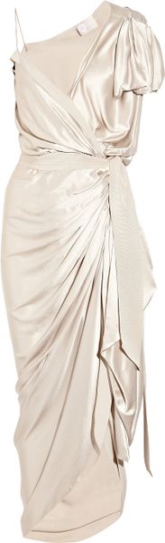 Lanvin Asymmetric Silksatin Wrap Gown in White (pearl) - Lyst