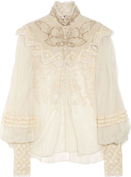 Ralph Lauren Collection Therese Embellished Silktulle Blouse in Beige (cream) - Lyst