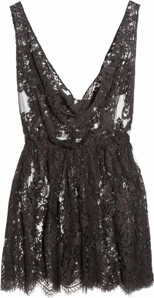 Rosamosario Kate Mini Chantilly Lace Dress in Brown (black) - Lyst