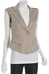 BCBGMAXAZRIA Heather Khaki Stretch Jersey 1-button Vest