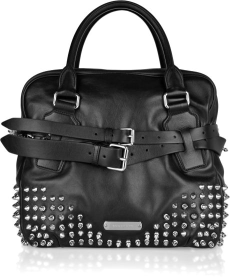 Burberry Studded Leather Bowling Bag in Black - Lyst