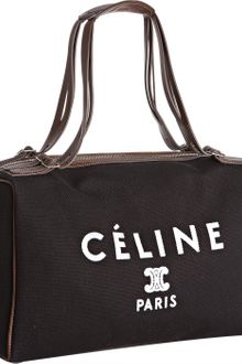 Celine Black Canvas and Leather Logo Print Boston Bag - Lyst