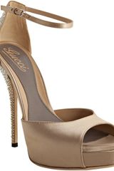 Gucci Taupe Satin Sofia Etoile Platform Ankle Strap Sandals