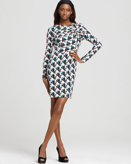 Diane Von Furstenberg Anneli Printed Georgette Long Sleeve Dress in Blue (Aniseed Large Teal) - Lyst