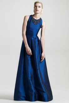 David Meister Signature Jewel-neck Hammered Satin Gown - Lyst