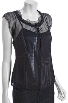 Elie Tahari Navy Aerial Silk Nia Tie Neck Blouse - Lyst