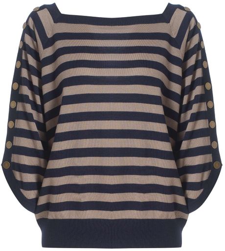 Jaeger Button Stripe Sweater in Blue (navy) - Lyst