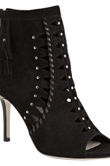 Jimmy Choo Black Cutout Suede Zigzag Peep Toe Booties - Lyst