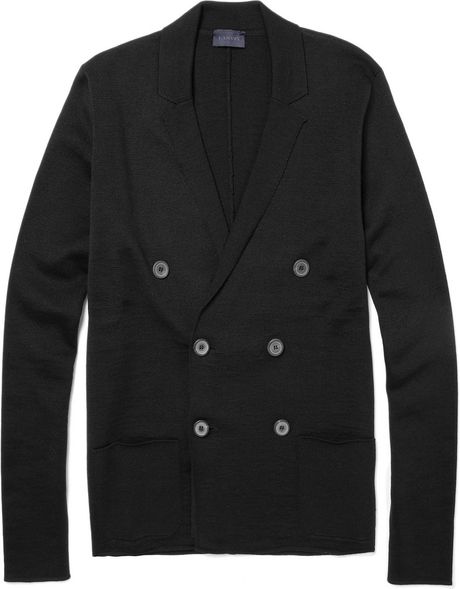 Lanvin Doublebreasted Wool Cardigan in Blue for Men (black) - Lyst