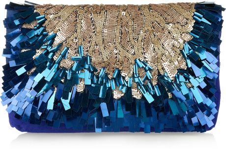 Matthew Williamson Sequined Suede Clutch in Blue - Lyst