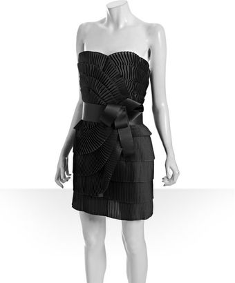  Black Pleated Satin Bow Detail Strapless Dress 