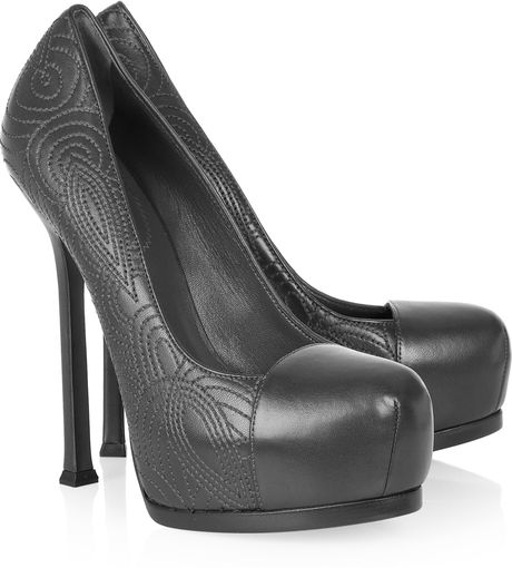 Yves Saint Laurent Tribtoo Stitchdetailed Leather Pumps in Gray - Lyst