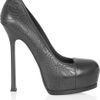 Yves Saint Laurent Tribtoo Stitchdetailed Leather Pumps in Gray - Lyst