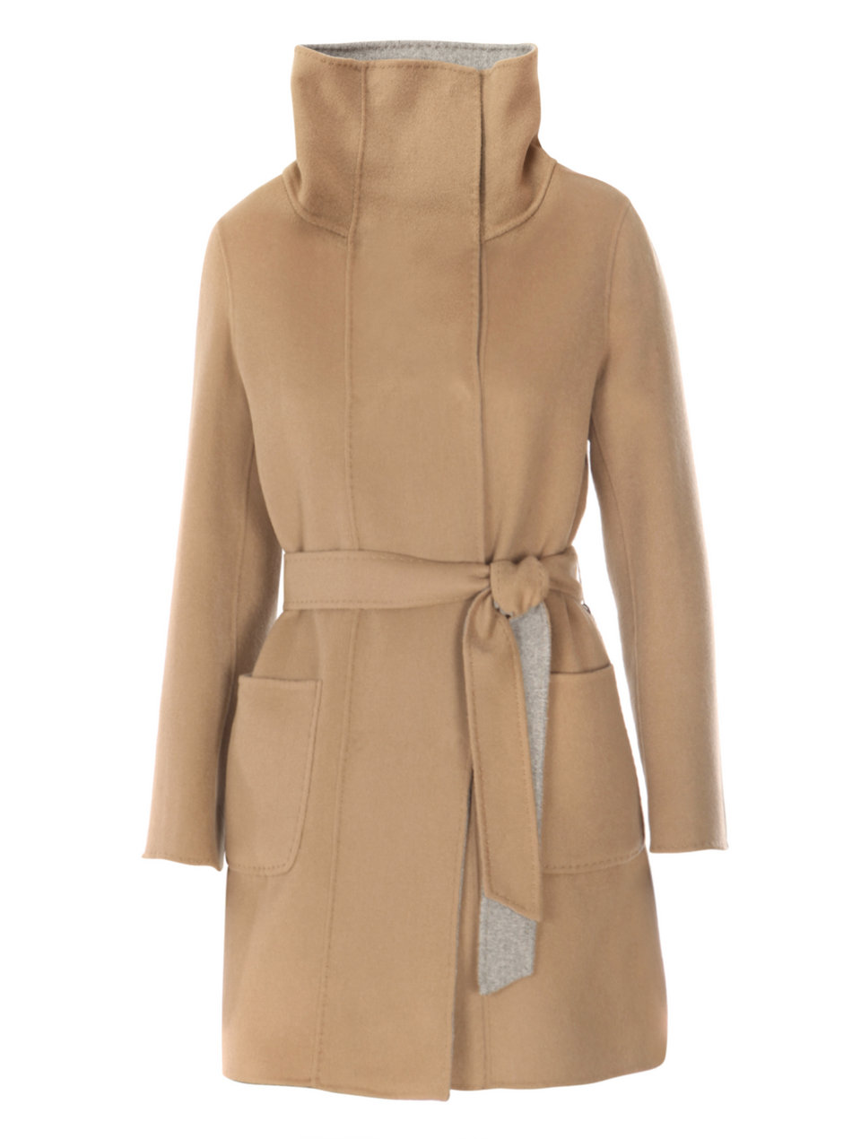 Weekend By Maxmara Wool Funnel Neck Coat in Beige (camel) Lyst