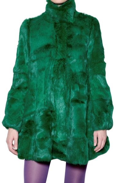 Amaya Arzuaga Rabbit Fur Coat in Green - Lyst