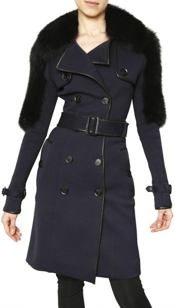 Burberry Prorsum Minkfur Shoulder Technical Viscose Coat in Blue (navy) - Lyst
