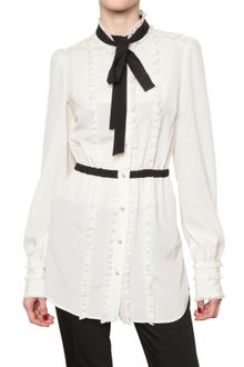 Dolce & Gabbana Ruffled Lace Detail Crepe De Chine Shirt - Lyst