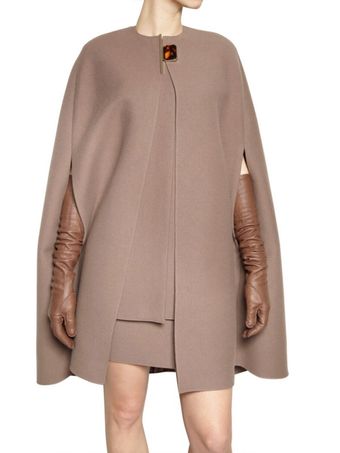 Lanvin Jewelled Closure On Felt Cape Coat - Lyst