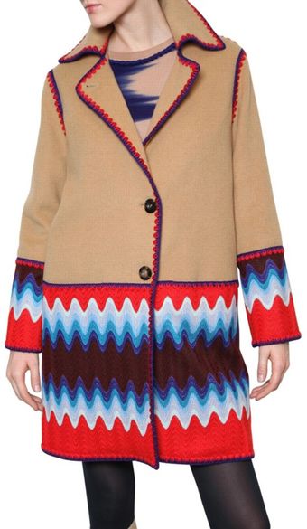  Zig Zag Jacquard Weave and Wool Felt Coa 