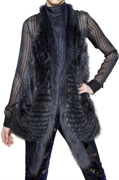 Roberto Cavalli Silk Georgette Raccoon Gilet Fur Coat in Blue (navy) - Lyst