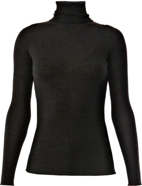 Yves Saint Laurent Wool Rib Turtleneck Sweater in Black (charcoal) - Lyst