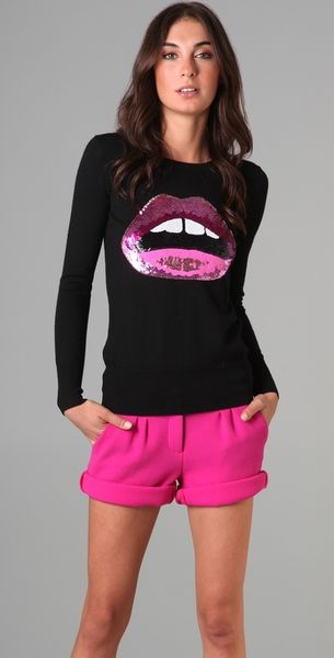 Markus Lupfer Lara Lip Sequin Jumper in Black - Lyst