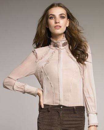 Roberto Cavalli Frayed Turtleneck Blouse - Lyst