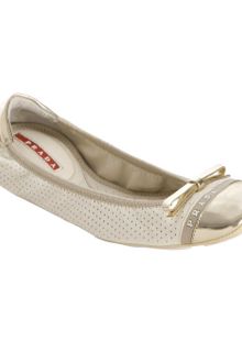 Prada Sport Ivory And Platinum Perforated Leather Two Tone Ballet Flats - Lyst