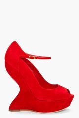 Alexander McQueen Velour Curved Wedge Heels