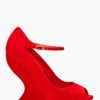 Alexander Mcqueen Velour Curved Wedge Heels in Red - Lyst