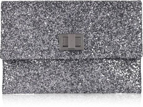 Anya Hindmarch Valorie Glitterfinish Leather Clutch in Silver (pewter) - Lyst