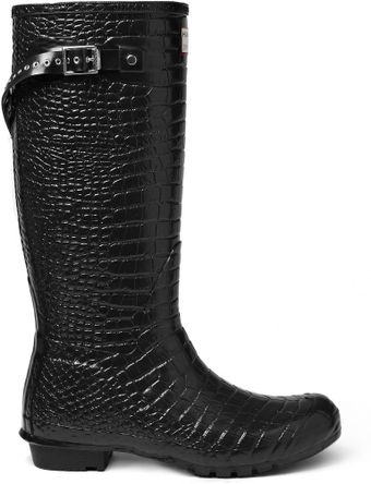 Jimmy Choo Black Mock Crocodile Wellington Boots - Lyst