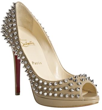 Christian Louboutin Beige Leather Yolanda Spikes 120 Peep Toe Pumps - Lyst